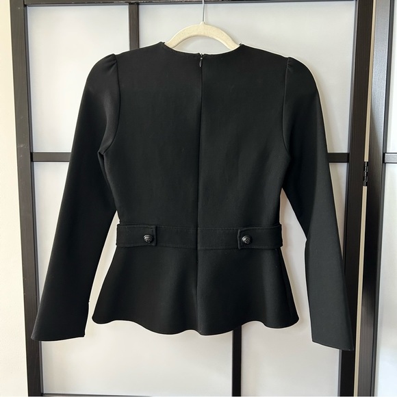 [s] Zara Black High Neck 3/4 Long Sleeve Peplum Blouse Top with Button Detail - Picture 5 of 13